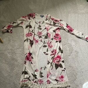 Floral Long Sleeve Dress with Lace Trim